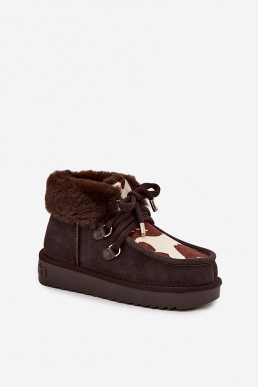 Women's Snow Boots Made of Natural Suede Patches D.Franklin DFSH375008 Chocolate