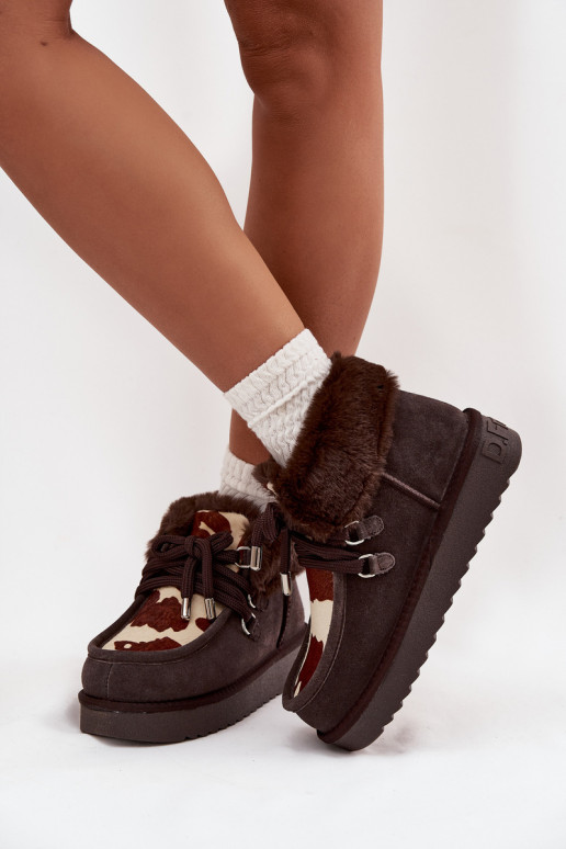Women's Snow Boots Made of Natural Suede Patches D.Franklin DFSH375008 Chocolate
