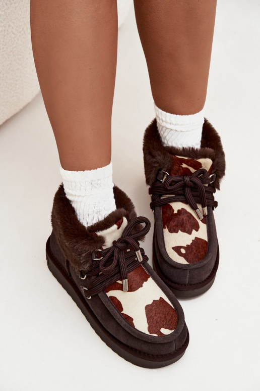 Women's Snow Boots Made of Natural Suede Patches D.Franklin DFSH375008 Chocolate