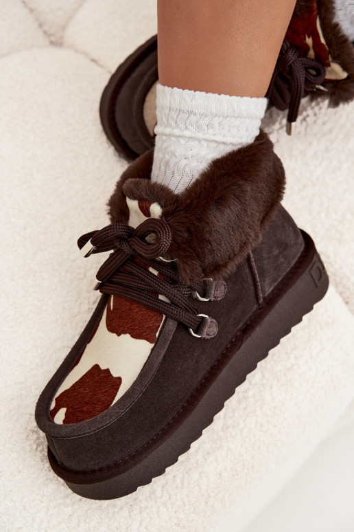 Women's Snow Boots Made of Natural Suede Patches D.Franklin DFSH375008 Chocolate
