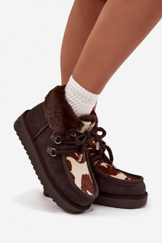 Women's Snow Boots Made of Natural Suede Patches D.Franklin DFSH375008 Chocolate