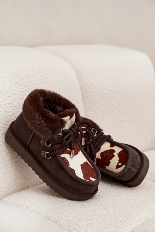 Women's Snow Boots Made of Natural Suede Patches D.Franklin DFSH375008 Chocolate