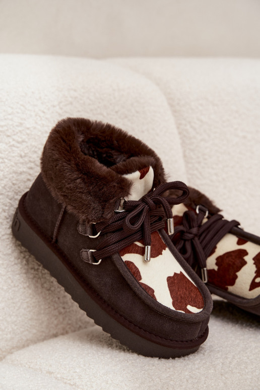 Women's Snow Boots Made of Natural Suede Patches D.Franklin DFSH375008 Chocolate