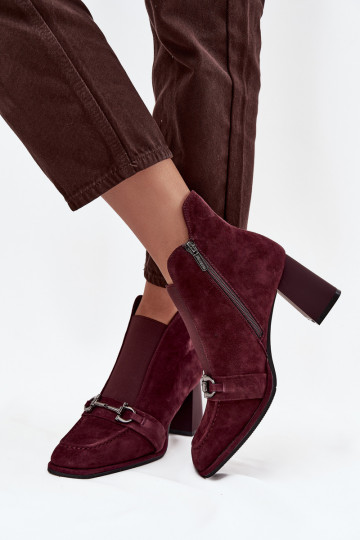 Women's Ankle Boots Made of Natural Suede with Heel Artiker 57C0221 Burgundy