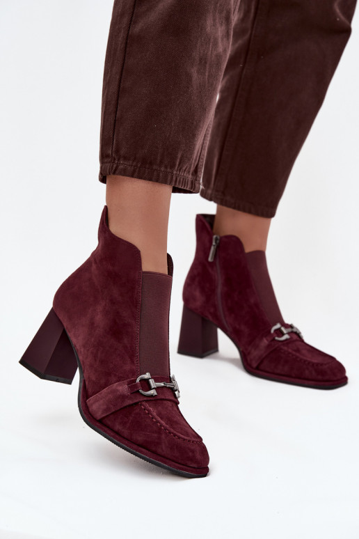 Women's Ankle Boots Made of Natural Suede with Heel Artiker 57C0221 Burgundy