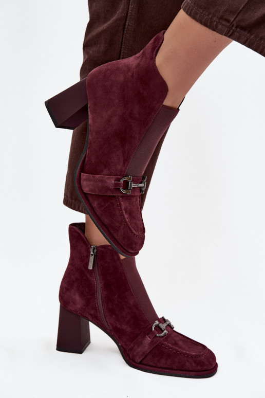 Women's Ankle Boots Made of Natural Suede with Heel Artiker 57C0221 Burgundy