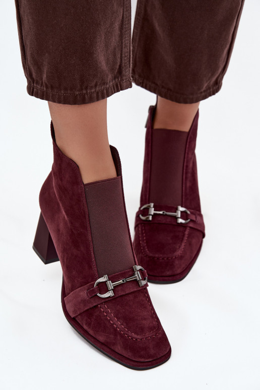 Women's Ankle Boots Made of Natural Suede with Heel Artiker 57C0221 Burgundy