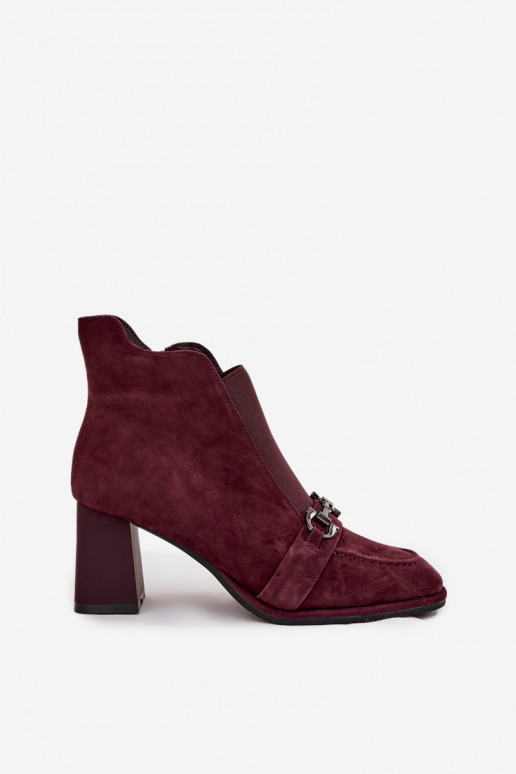 Women's Ankle Boots Made of Natural Suede with Heel Artiker 57C0221 Burgundy