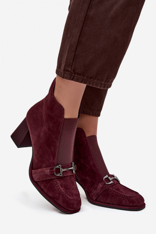 Women's Ankle Boots Made of Natural Suede with Heel Artiker 57C0221 Burgundy