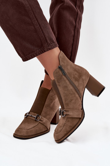 Women's ankle boots made from genuine suede with heel Artiker 57C0222 beige 2