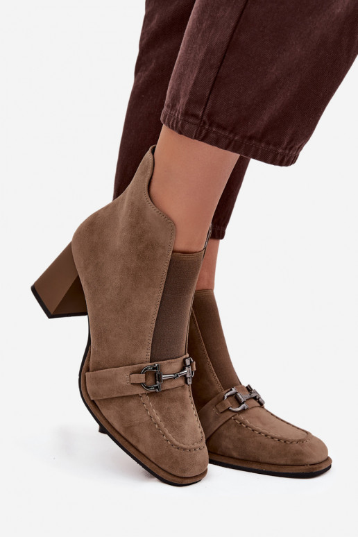 Women's ankle boots made from genuine suede with heel Artiker 57C0222 beige