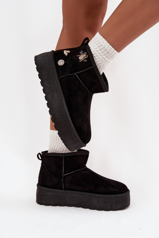 Women's Snow Boots on Platform with Buckles Black Maelle