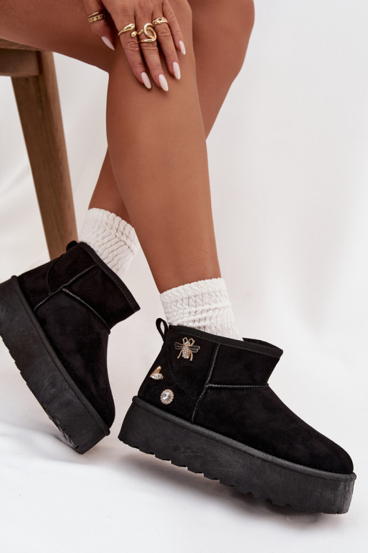 Śniegowce Damskie Na PlatformiewithPrzypinkami Czarne Maelle
