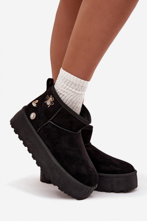 Śniegowce Damskie Na PlatformiewithPrzypinkami Czarne Maelle