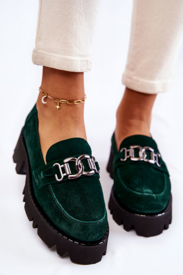 Suede shoes with a Laura Messi decoration 2489 green 2