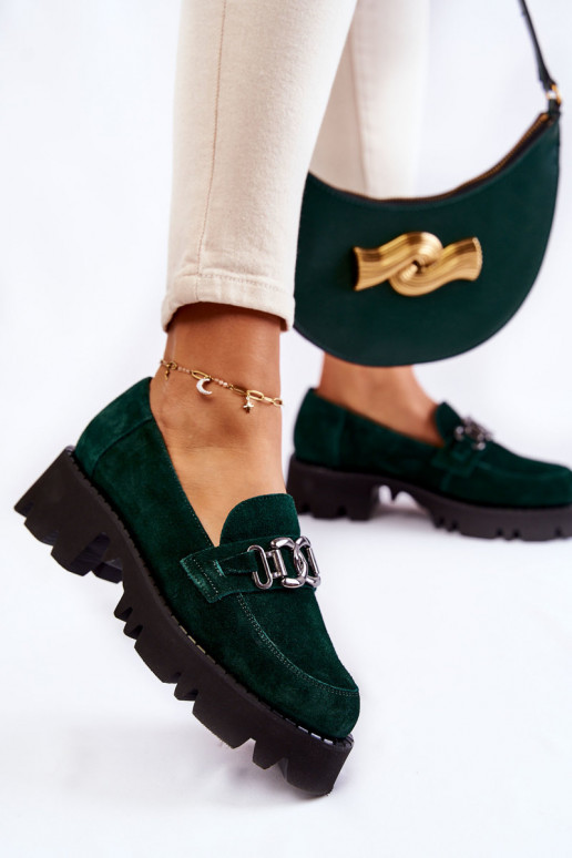 Suede shoes with a Laura Messi decoration 2489 green Suede shoes with a Laura Messi decoration 2489 green