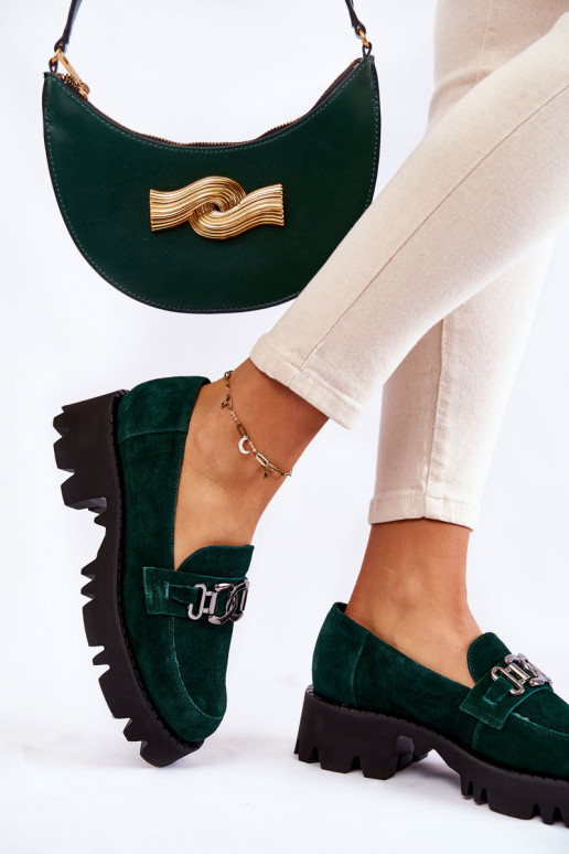 Suede shoes with a Laura Messi decoration 2489 green Suede shoes with a Laura Messi decoration 2489 green