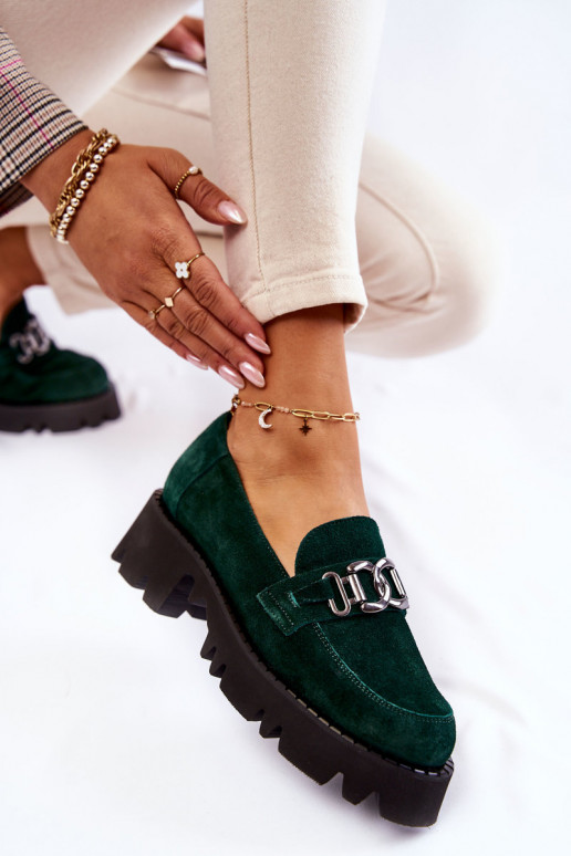 Zamszowe PółbutywithOzdobą Laura Messi 2489 Zielone