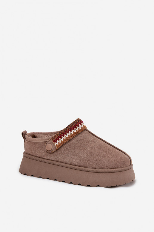 Women's Low Snow Boots With Movable Strap And Embroidery On Platform Dark Beige Lyrisse Women's Low Snow Boots With Movable Strap And Embroidery On Platform Dark Beige Lyrisse