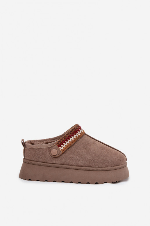 Women's Low Snow Boots With Movable Strap And Embroidery On Platform Dark Beige Lyrisse Women's Low Snow Boots With Movable Strap And Embroidery On Platform Dark Beige Lyrisse