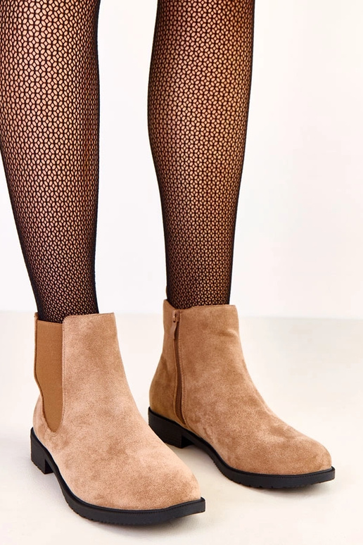 Brązowe botki płaskie z elastyczną...