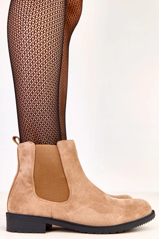 Brązowe botki płaskie z elastyczną...