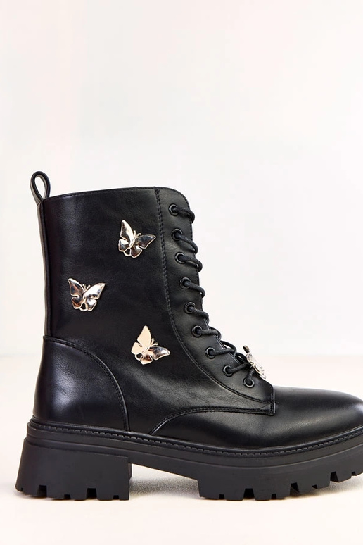 Czarne traperki damskie zdobione...