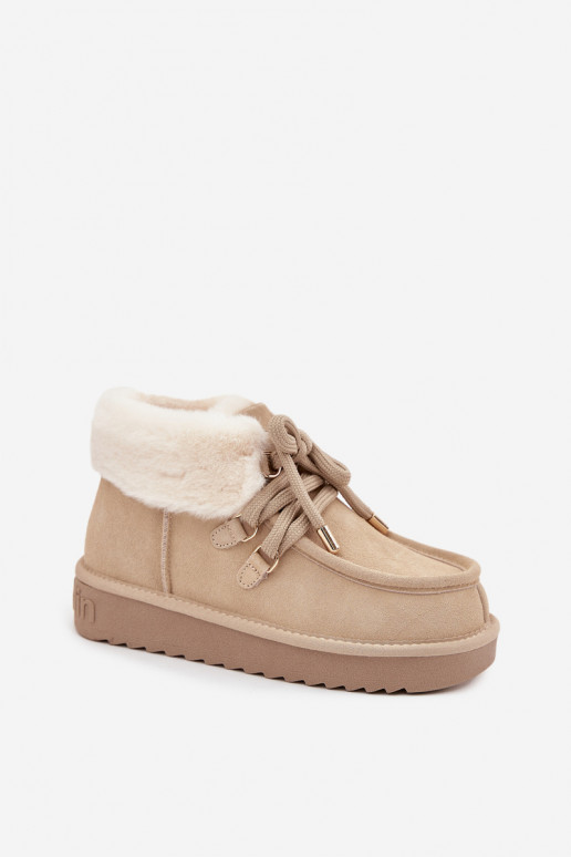 Women's Snow Boots Made of Natural Suede D.Franklin DFSH375006 Light Beige