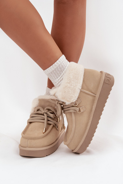 Women's Snow Boots Made of Natural Suede D.Franklin DFSH375006 Light Beige