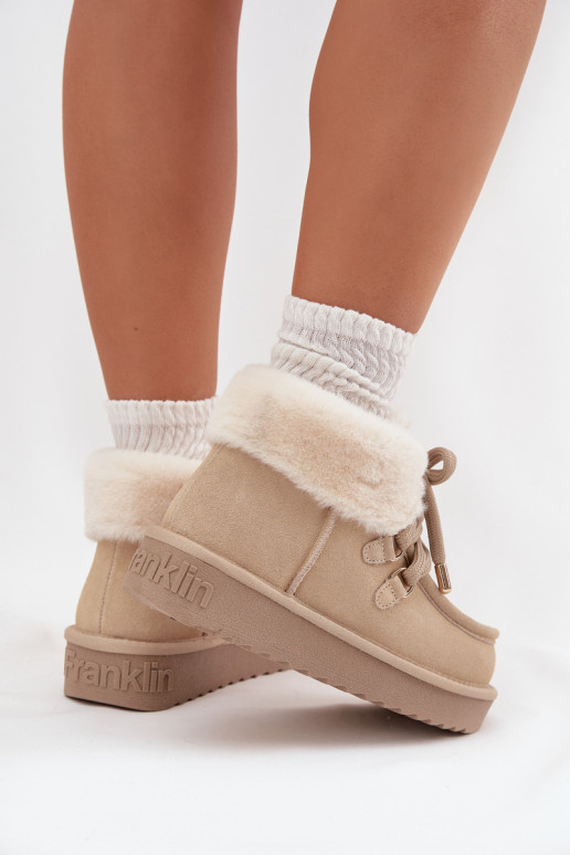 Women's Snow Boots Made of Natural Suede D.Franklin DFSH375006 Light Beige