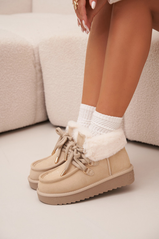 Women's Snow Boots Made of Natural Suede D.Franklin DFSH375006 Light Beige