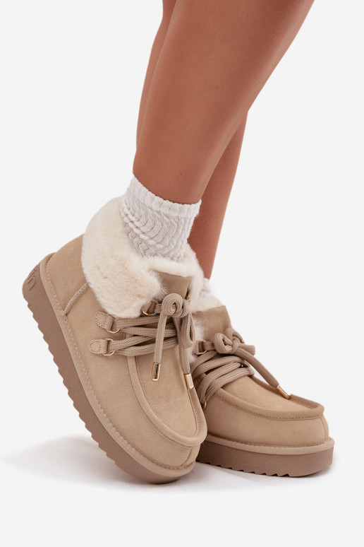 Women's Snow Boots Made of Natural Suede D.Franklin DFSH375006 Light Beige