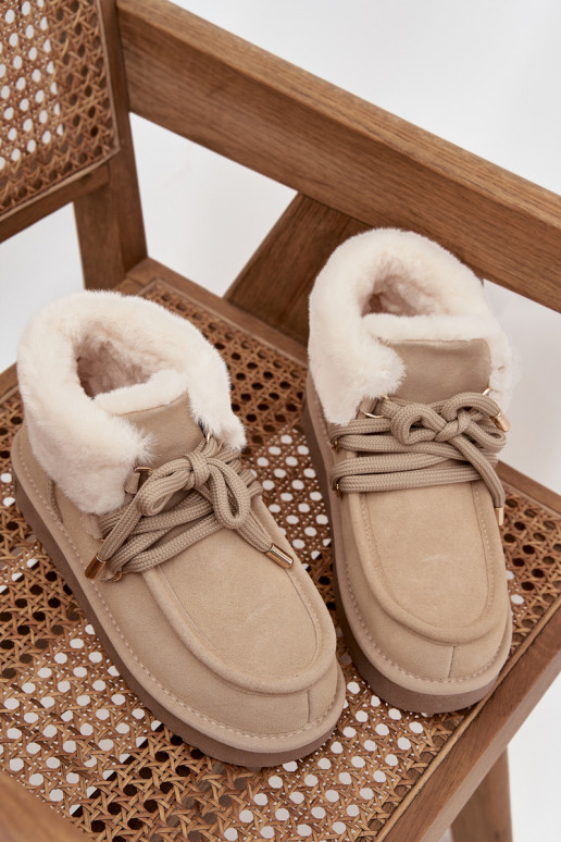 Women's Snow Boots Made of Natural Suede D.Franklin DFSH375006 Light Beige