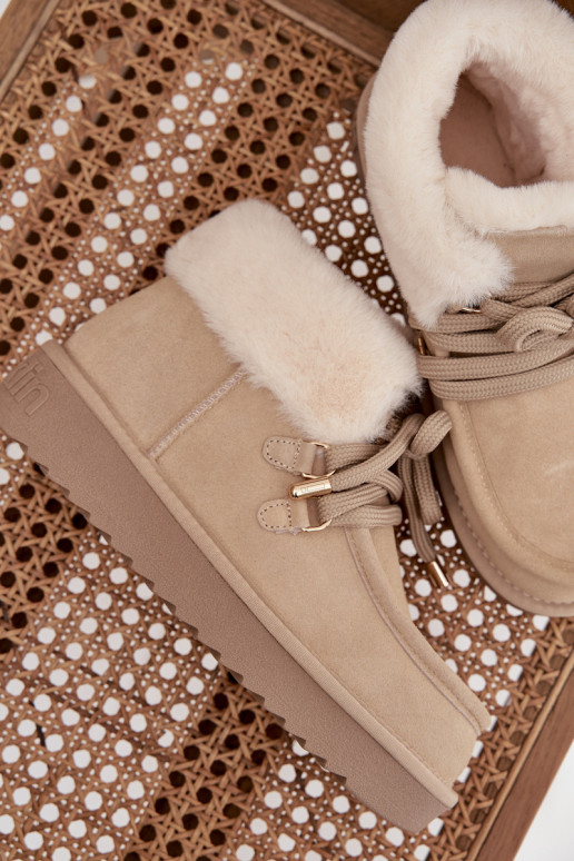 Women's Snow Boots Made of Natural Suede D.Franklin DFSH375006 Light Beige