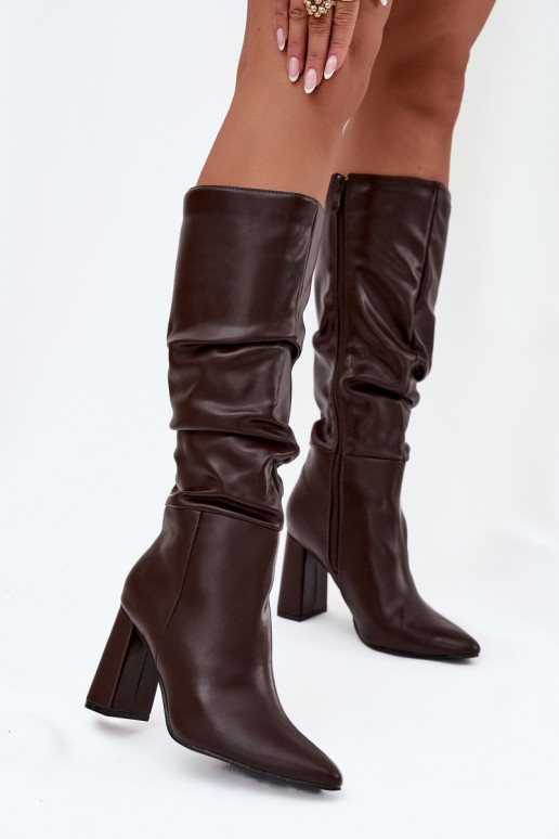 Insulated Women's Boots on Heel with Ruffles Chocolate Dariane Insulated Women's Boots on Heel with Ruffles Chocolate Dariane