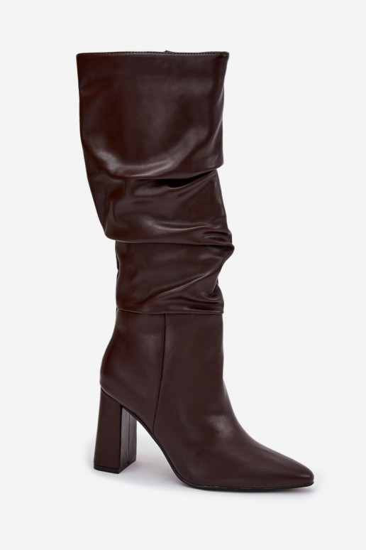 Insulated Women's Boots on Heel with Ruffles Chocolate Dariane Insulated Women's Boots on Heel with Ruffles Chocolate Dariane