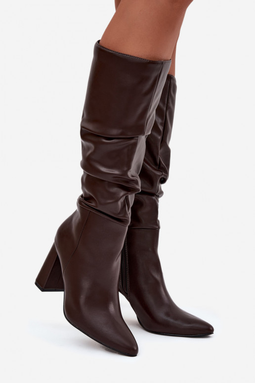 Insulated Women's Boots on Heel with Ruffles Chocolate Dariane Insulated Women's Boots on Heel with Ruffles Chocolate Dariane