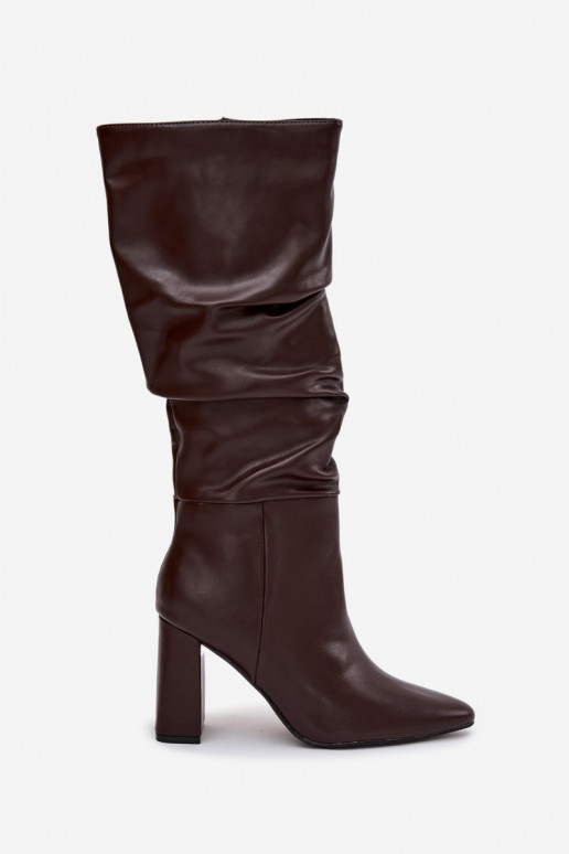 Insulated Women's Boots on Heel with Ruffles Chocolate Dariane Insulated Women's Boots on Heel with Ruffles Chocolate Dariane