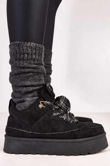 Czarne sneakersy ocieplane z grubymi sznurówkami Landry