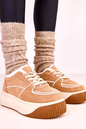 Brązowe sneakersy ocieplane na platformie Vargas