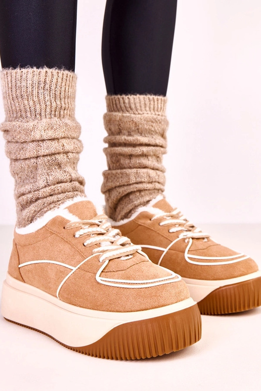 Brązowe sneakersy ocieplane na...