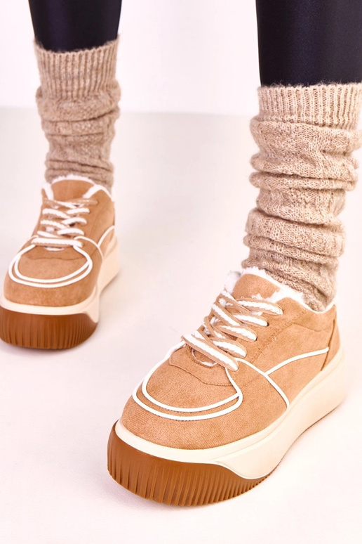 Brązowe sneakersy ocieplane na...