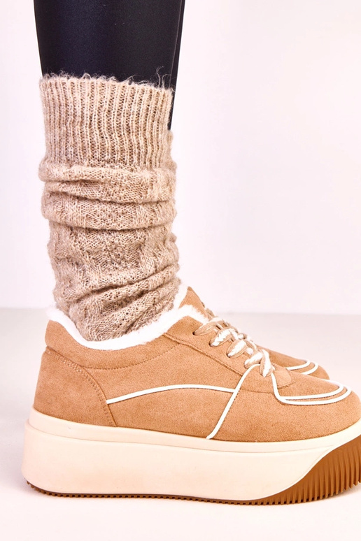 Brązowe sneakersy ocieplane na...