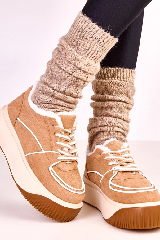 Brązowe sneakersy ocieplane na...