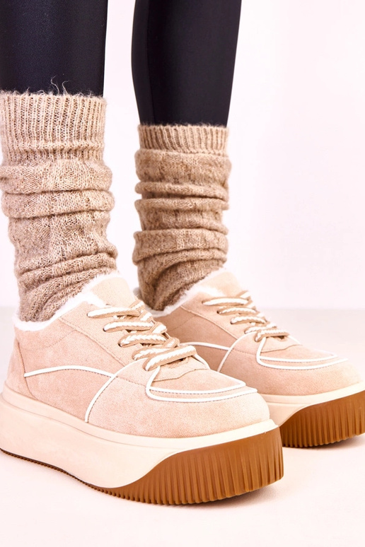 Beżowe sneakersy ocieplane na...