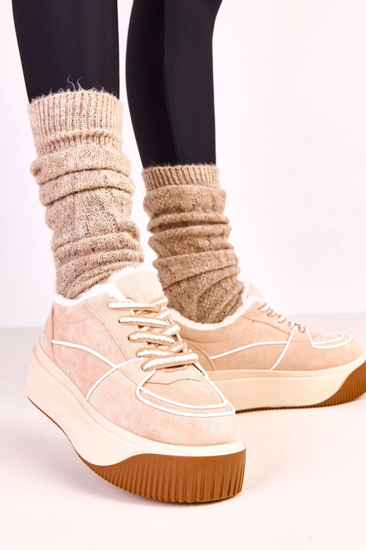 Beżowe sneakersy ocieplane na...