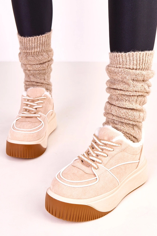 Beżowe sneakersy ocieplane na...