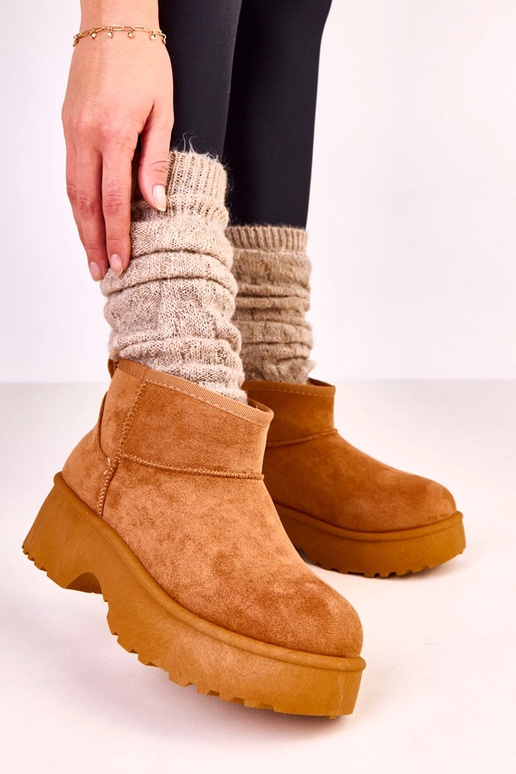 Brązowe niskie śniegowce z ekozamszu... Brązowe niskie śniegowce z ekozamszu...