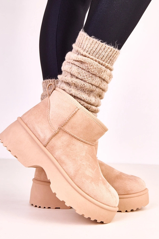 Beżowe niskie śniegowce z ekozamszu... Beżowe niskie śniegowce z ekozamszu...