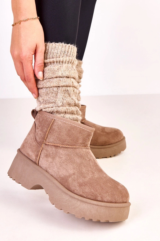 Ciemnobeżowe niskie śniegowce z... Ciemnobeżowe niskie śniegowce z...